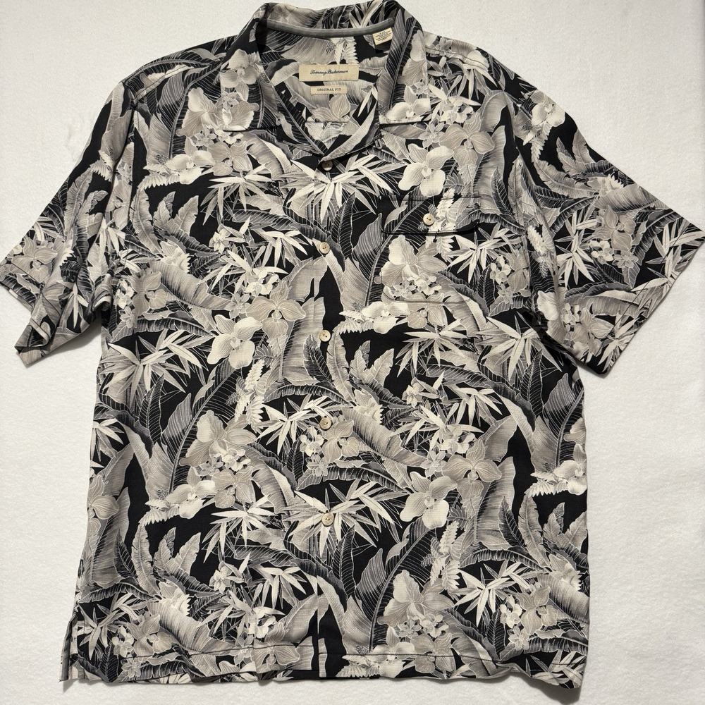 TOMMY BAHAMA Mens L Hawaiian Silk Shirt Multicolor Tropical Beach‎ Print